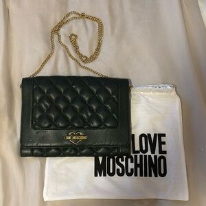 Love Moschino dark green quilted leather chain purse